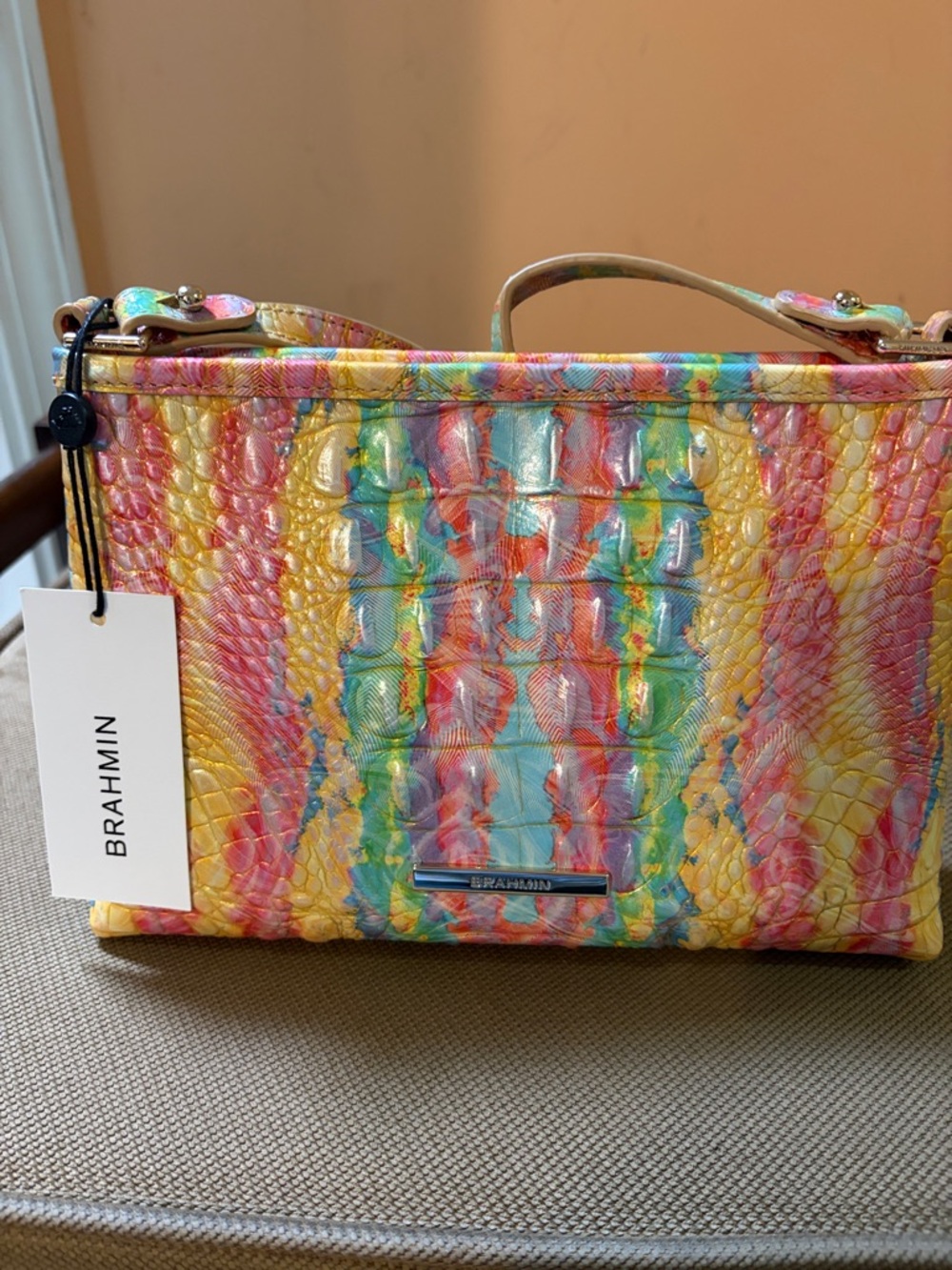NWT Brahmin Multicolor Pastel Croc-Embossed Shoulder Purse
